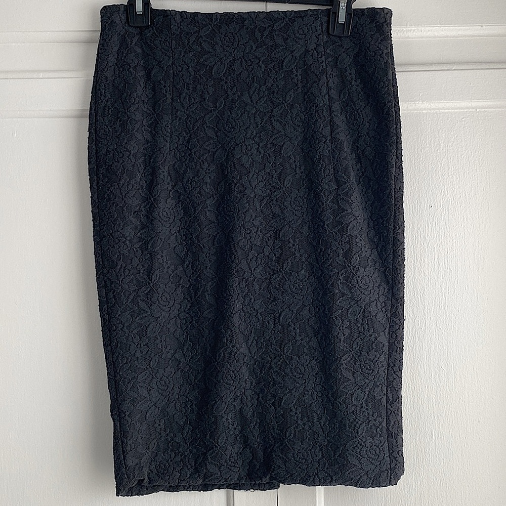 Zara Basics Black Lace Pencil Skirt with Brass Zipper, Medium